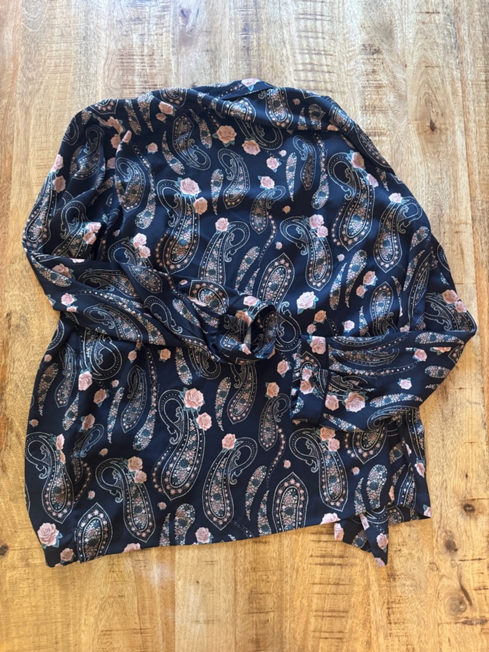 The Kooples blue pink Paisley flowers Rose silky dress button up down blouse top - Picture 9 of 11